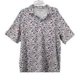 Matte Grey Mens XL Pelican Print Golf Polo Shirt Red White Blue Performance